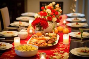 Festive table to celebrate the Chinese New Year photo