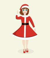Young woman in Santa Claus costume. vector