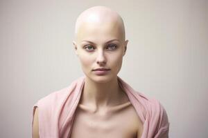 portrait of a bald woman in world cancer day concept photo