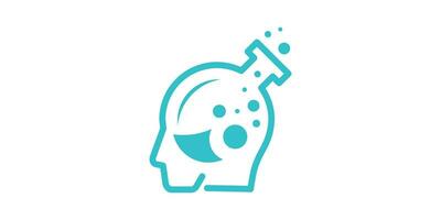 logo design combining the shape of a human head with lab equipment. vector