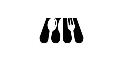 logo design combination of shop shape with spoon and fork. vector