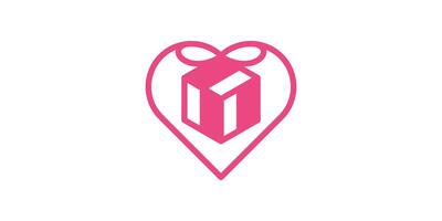 logo design combining the shape of a gift box with love. vector