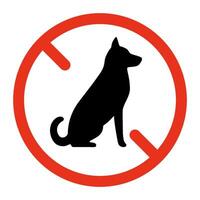 Dog pet forbidden, sign prohibition animal. No dogs allowed. Canine in red restriction circle. Vector illustration