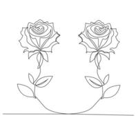 Continuous one line rose flower  outline vector art drawing