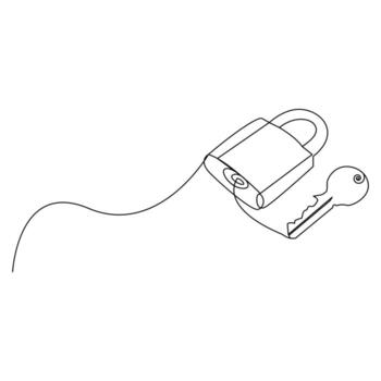 Continuous single line lock key outline vector art  drawing