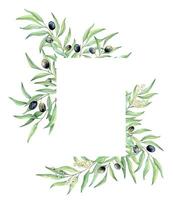 Watercolor greenery olive wreath, geometric frame, wedding invitation, logo design. hand drawn illustration Vector. perfect for card, tags, printing. vector