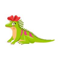 Cute green Iguana with long tail and ribbon on head. Zoo cute animal for kids design vector