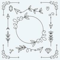 Hand drawn vector arrows and dividers. Lines, borders and frames set. Doodle design elements.