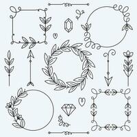 Hand drawn vector frame and dividers set. Round and square frames. Doodle design elements.