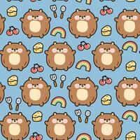 Seamless pattern of cute fat teddy bear with icon background.Chubby vector