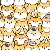 repetir.sin costuras modelo de linda shiba inu perro con Sushi en varios poses fondo.japonés vector