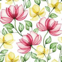 watercolor drawing, seamless pattern of transparent rose flowers in pink and yellow. delicate x-ray print vector