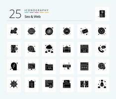 Seo  Web 25 Solid Glyph icon pack including mail. user. at. target. man vector