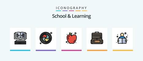 School And Learning Line Filled 5 Icon Pack Including knowledge. notepad. book. notebook. web. Creative Icons Design vector