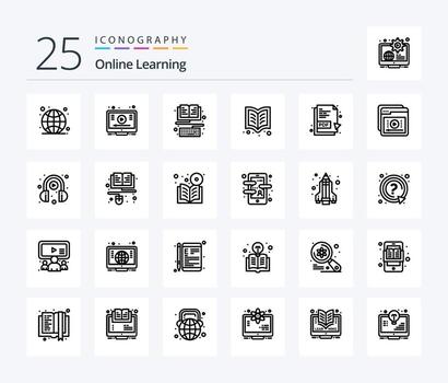 en línea aprendizaje 25 línea icono paquete incluso pdf documento. lectura. libro. aprendiendo. leyendo vector