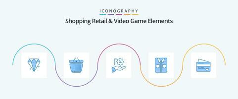 Shoping Retail And Video Game Elements Blue 5 Icon Pack Including credit. shopping. discount. t-shirt . clothes vector