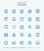 Creative Seo  Media 25 Blue icon pack  Such As seo. bookmark. media. website. optimization vector