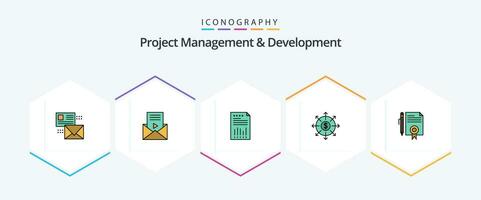 Project Management And Development 25 FilledLine icon pack including banking. report. video player. paper. financial vector