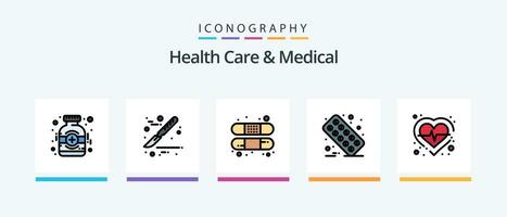 Health Care And Medical Line Filled 5 Icon Pack Including surgery. medical. book. skeleton x-ray. line. Creative Icons Design vector