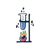 Hand drawn illustration of the combustion of chemical liquids in a test tube vector