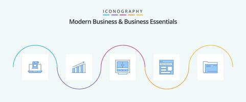 Modern Business And Business Essentials Blue 5 Icon Pack Including files. business. chart. cabinet. market vector