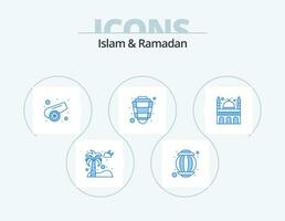 islam y Ramadán azul icono paquete 5 5 icono diseño. mezquita. iluminado canon. Ramadán. linterna vector