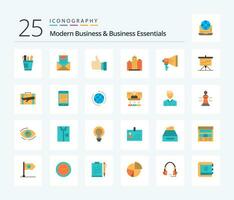 moderno negocio y negocio esenciales 25 plano color icono paquete incluso mano. dedo. comunicación. como. correo vector