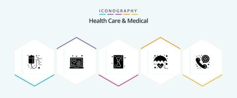 Health Care And Medical 25 Glyph icon pack including heart. medical. treatment. insurance. skeleton x-ray vector
