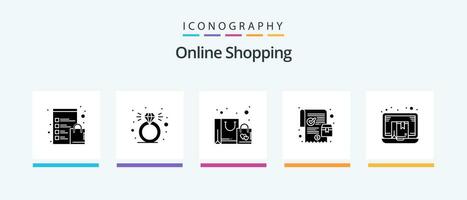 Online Shopping Glyph 5 Icon Pack Including e-commerce. box. favorite. online order. order. Creative Icons Design vector