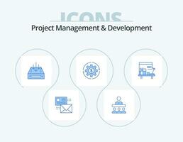 Project Management And Development Blue Icon Pack 5 Icon Design. earnings. revenue. office. parcel. container vector