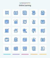 Creative Online Learning 25 Blue icon pack  Such As book. learning apps . tutorials. education apps. online vector