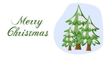 Christmas card in flat style. Fir tree and text Merry Christmas. Inscription for postcard, invitation, poster, banner vector