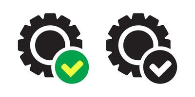 Check mark in gear icon, cog with green check icon. vector