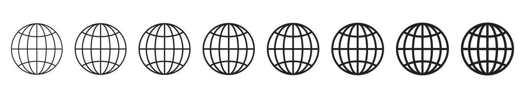 Globe icon, WWW world wide web set site symbol, Internet collection icon, website address globe, outline signs. vector