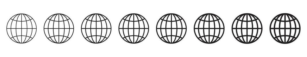 Globe icon, WWW world wide web set site symbol, Internet collection icon, website address globe, outline signs. vector