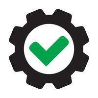 Check mark in gear icon, cog  with green check icon. vector