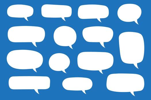 Set of hand drawn speech bubbles. Speak bubble text, cartoon chatting box, message box. Blank empty vector white speech bubbles. Cartoon balloon word design.