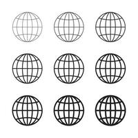 Globe icon, WWW world wide web set site symbol, Internet collection icon, website address globe, outline signs. vector