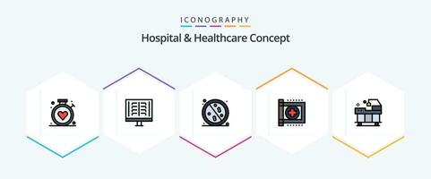 Hospital and Healthcare Concept 25 FilledLine icon pack including health. clinic. xray. care. healthy vector