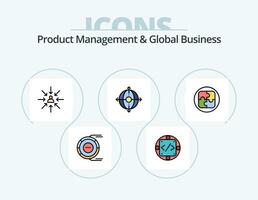 Product Managment And Global Business Line Filled Icon Pack 5 Icon Design. planning. phases. focus. development. open box vector