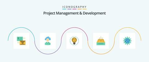 Project Management And Development Flat 5 Icon Pack Including light. idea. management. generation. bulb vector