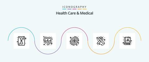 Health Care And Medical Line 5 Icon Pack Including medical education. book. capture. ribbon. hospital vector