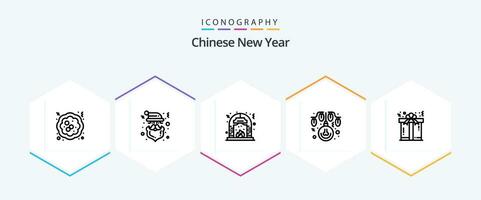 Chinese New Year 25 Line icon pack including gift. lights. christmas. decoration. bulb vector