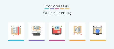 Online Learning Flat 5 Icon Pack Including computer. learning. learning. book. course. Creative Icons Design vector