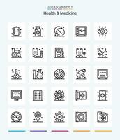 creativo salud medicina 25 contorno icono paquete tal como corazón. derrotar. hospital. medicamento. hospital vector