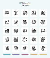 Creative Fast Food 25 OutLine icon pack  Such As tea. frappe. food. burger. fast food vector