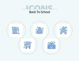 espalda a colegio azul icono paquete 5 5 icono diseño. estudiar. cohete. espalda a escuela. aprender. espalda a colegio vector