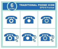 Set of vintage phone icons in flat design style. 6 traditional phone icon symbol. Telephone icon set on white background. Editable in EPS10. Vector illustration