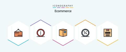 comercio electrónico 25 línea de relleno icono paquete incluso mercado. descuento. información. comercio. menos vector