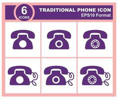 Set of vintage phone icons in flat design style. 6 traditional phone icon symbol. Telephone icon set on white background. Editable in EPS10. Vector illustration